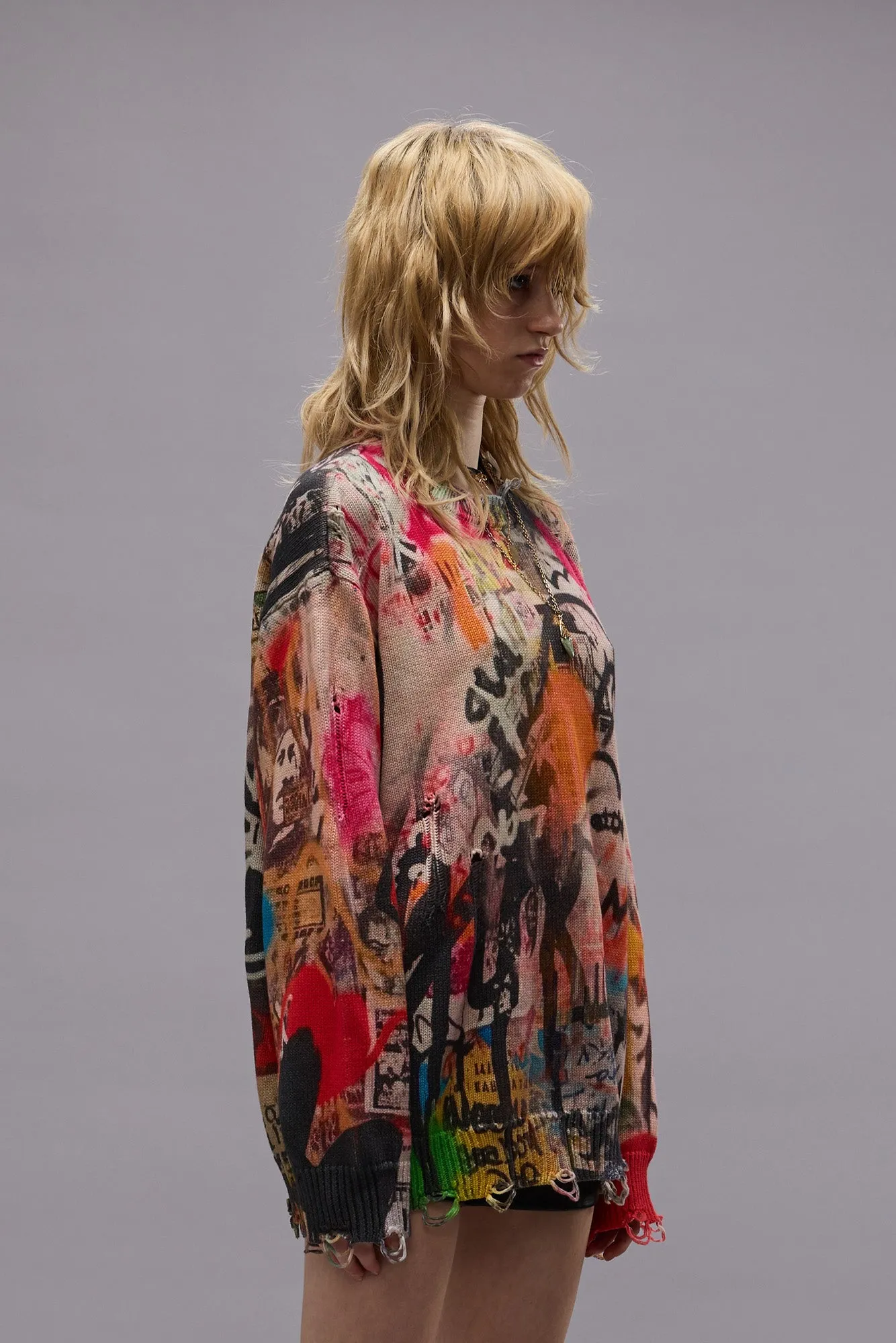 PRINTED BOYFRIEND SWEATER - HEART GRAFFITI PRINT sold by R13 product image thumbnail 4