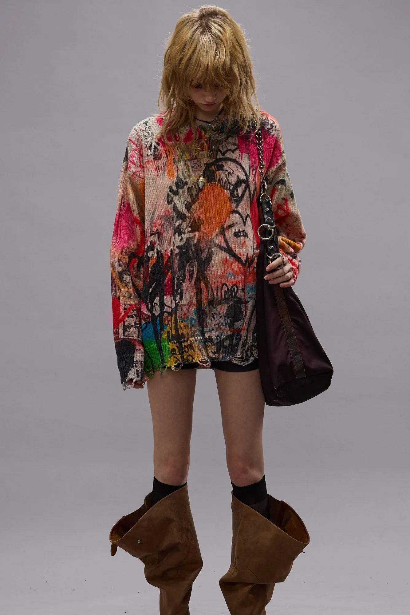 PRINTED BOYFRIEND SWEATER - HEART GRAFFITI PRINT sold by R13 product image thumbnail 2