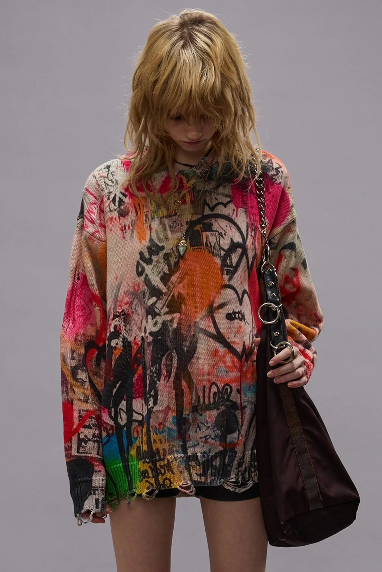 PRINTED BOYFRIEND SWEATER - HEART GRAFFITI PRINT sold by R13