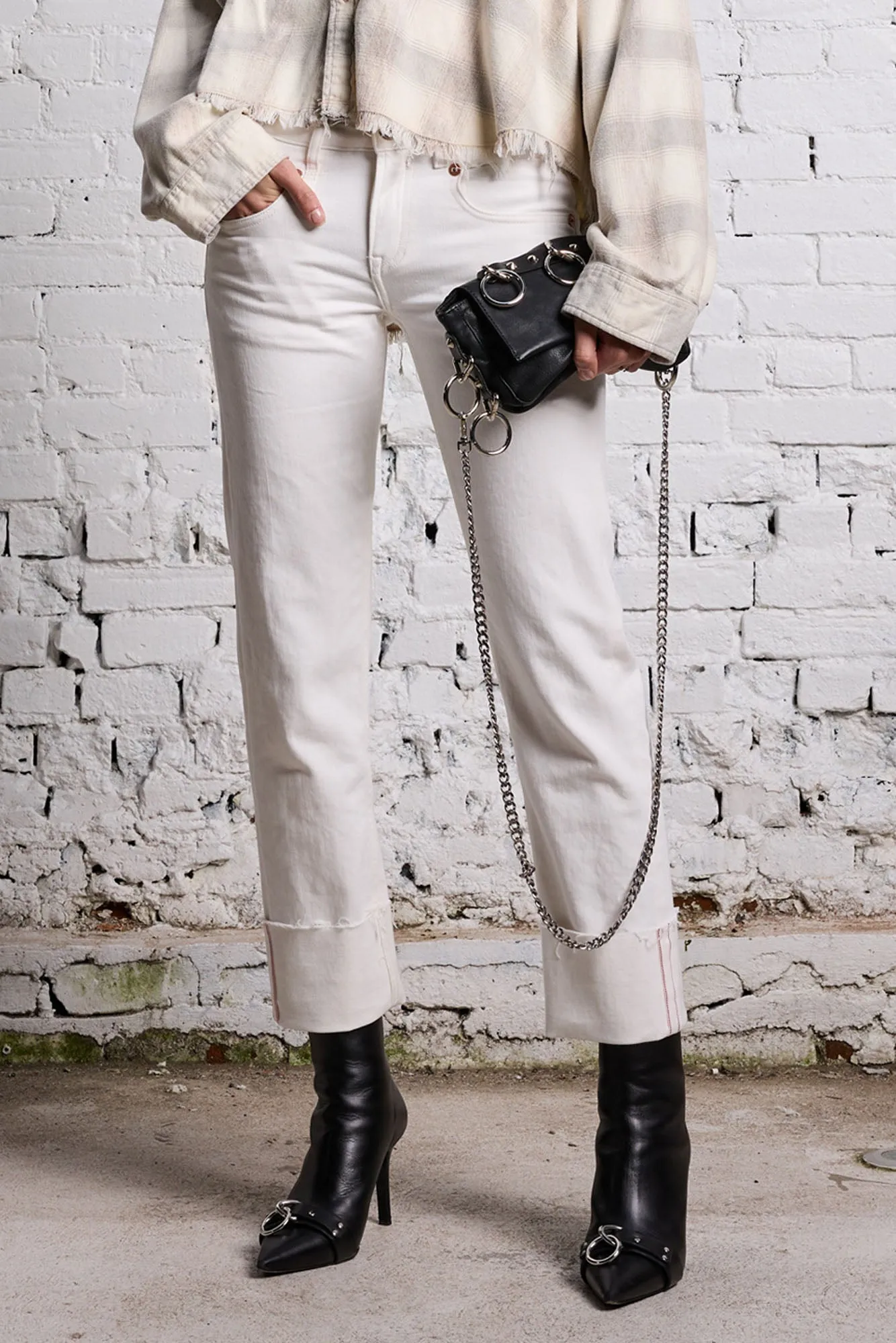 CUFFED BOY STRAIGHT - SUTTON SELVEDGE WHITE sold by R13