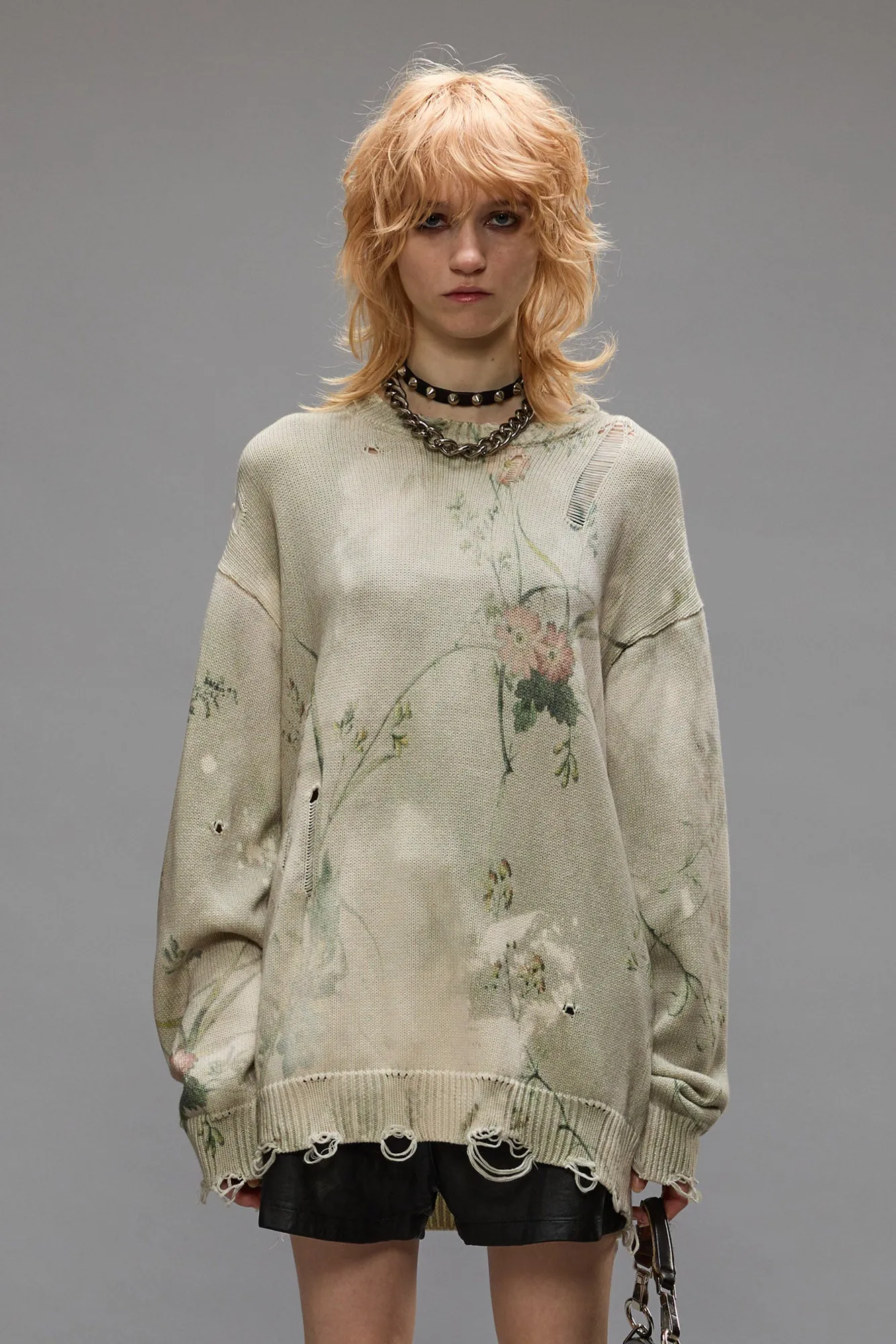 PRINTED BOYFRIEND SWEATER - BLEACHED CREAM FLORAL sold by R13 product image thumbnail 3