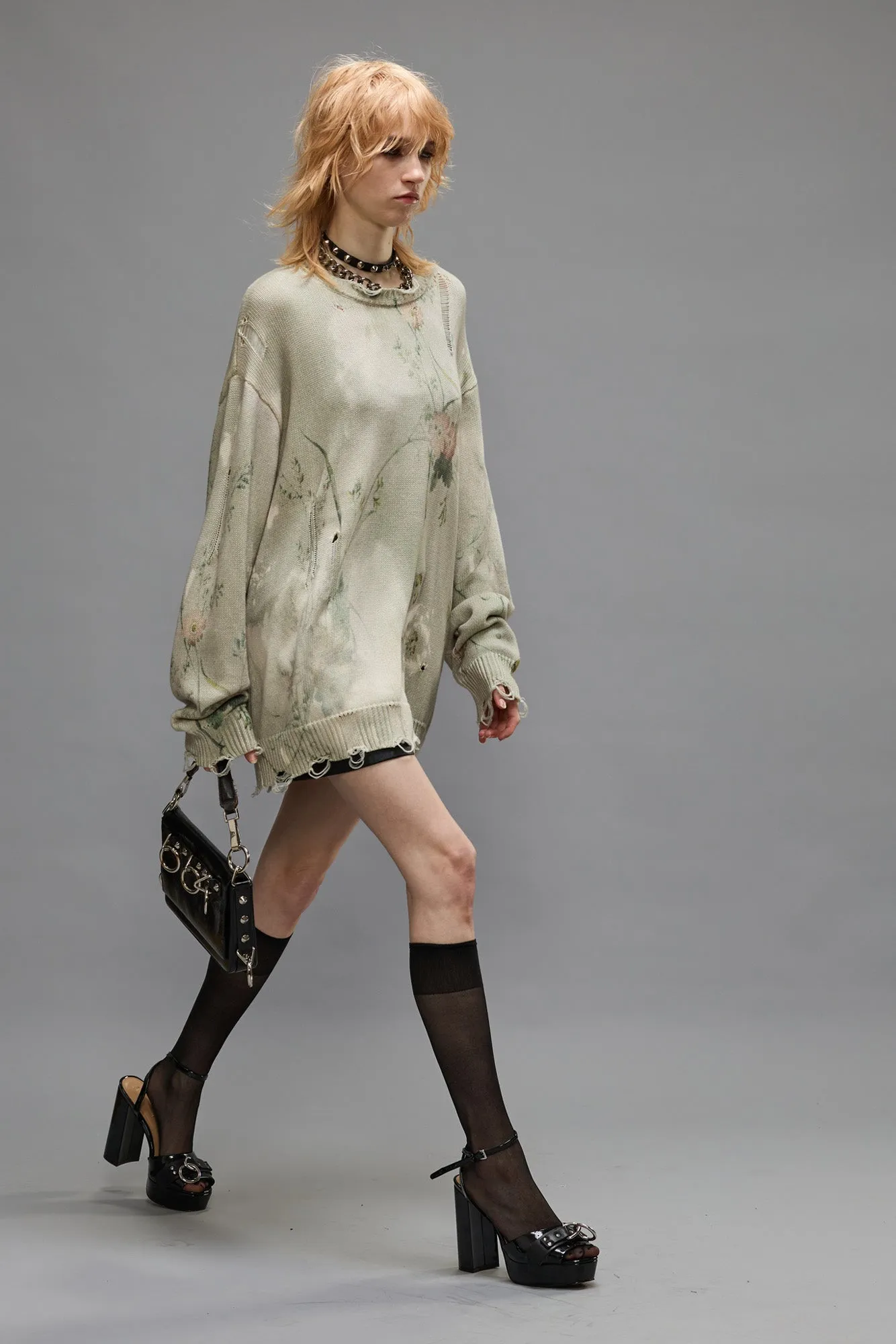 PRINTED BOYFRIEND SWEATER - BLEACHED CREAM FLORAL sold by R13 product image thumbnail 2