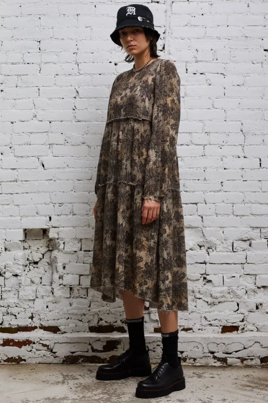 LONG SLEEVE SHREDDED RELAXED MIDI - GREY LACE made by R13