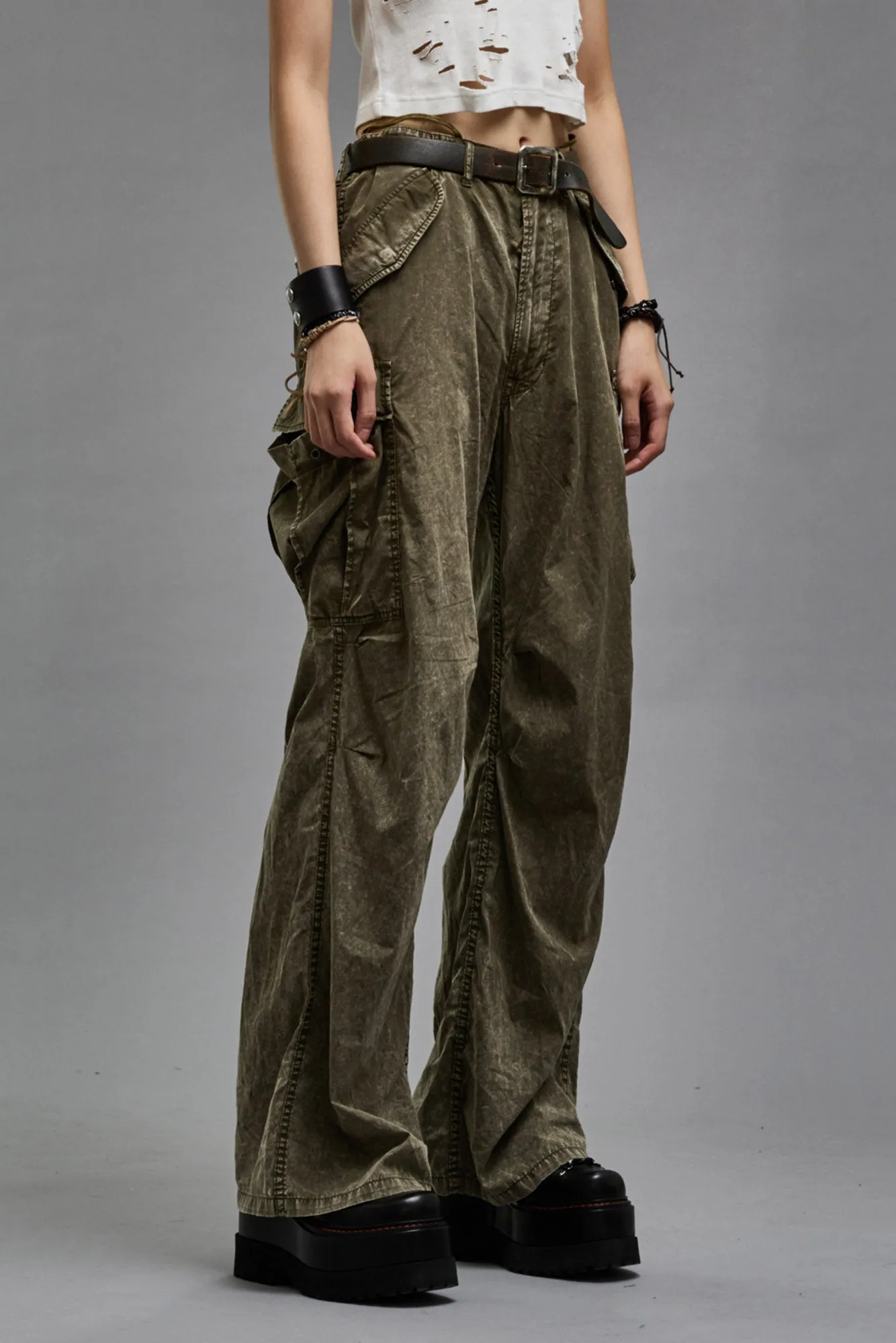 WIDE LEG CARGO - OLIVE GARMENT DYE sold by R13 product image thumbnail 4