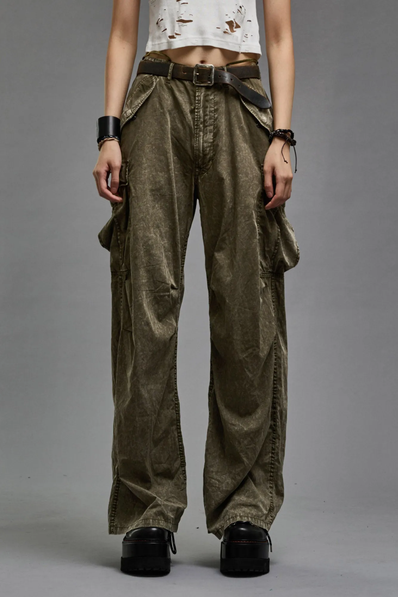 WIDE LEG CARGO - OLIVE GARMENT DYE sold by R13 product image thumbnail 3