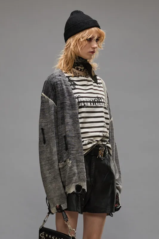 BOYFRIEND CARDIGAN - DISTRESSED BLACK sold by R13