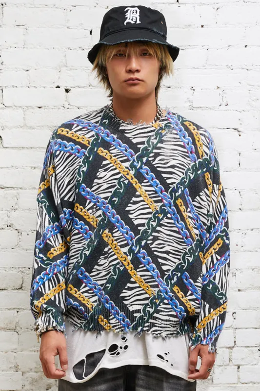 OVERSIZED SWEATER - CHAINED ZEBRA made by R13