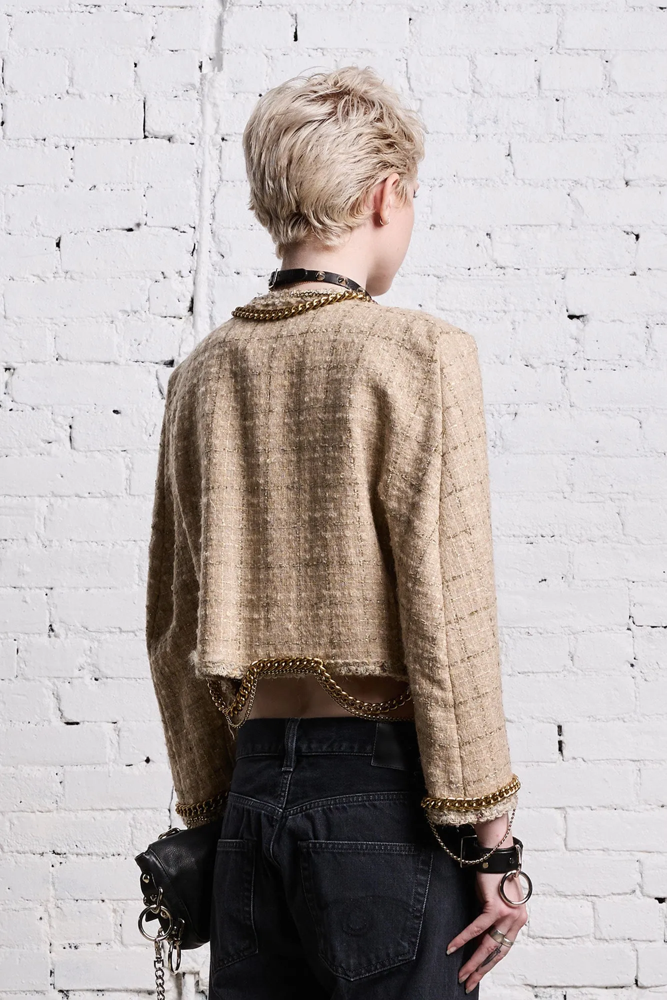 SQUARE SHOULDER TWEED JACKET - BEIGE sold by R13 product image thumbnail 5