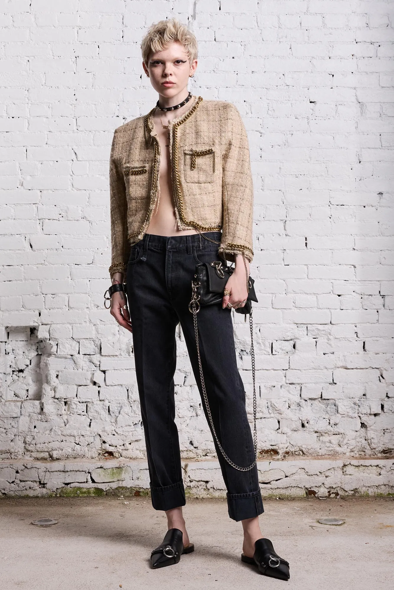 SQUARE SHOULDER TWEED JACKET - BEIGE sold by R13 product image thumbnail 2