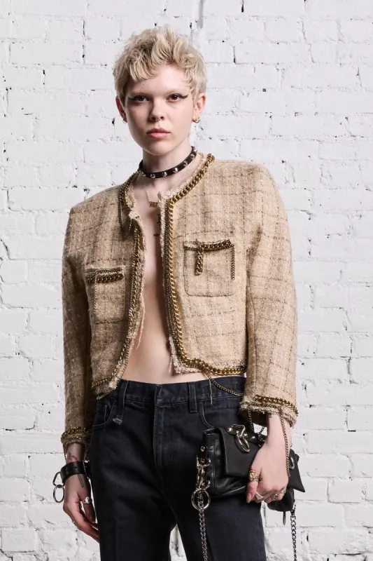 SQUARE SHOULDER TWEED JACKET - BEIGE sold by R13