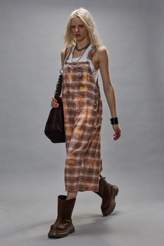 JUMBO OVERALL - BLEACHED ORANGE PLAID made by R13