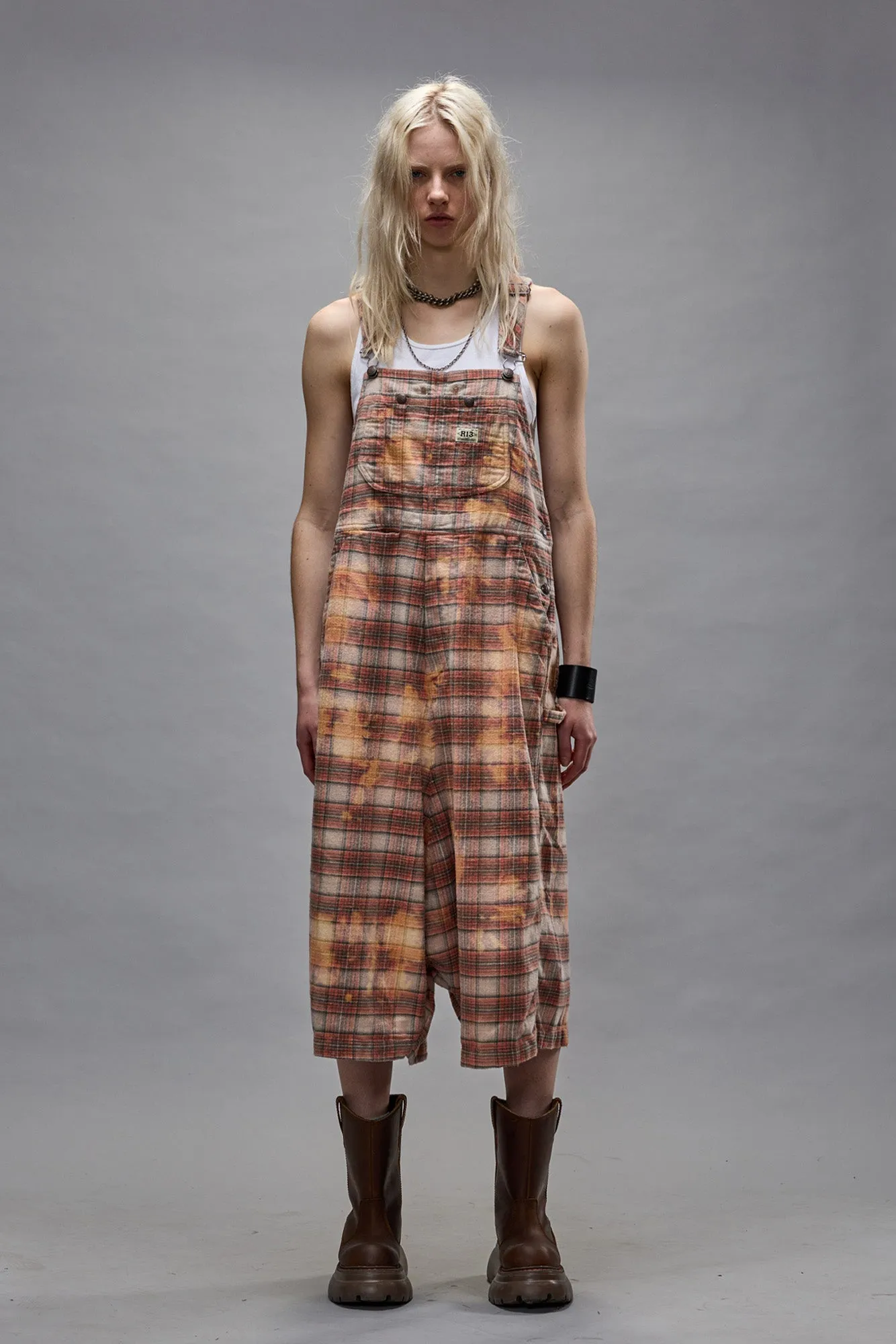 JUMBO OVERALL - BLEACHED ORANGE PLAID sold by R13 product image thumbnail 2