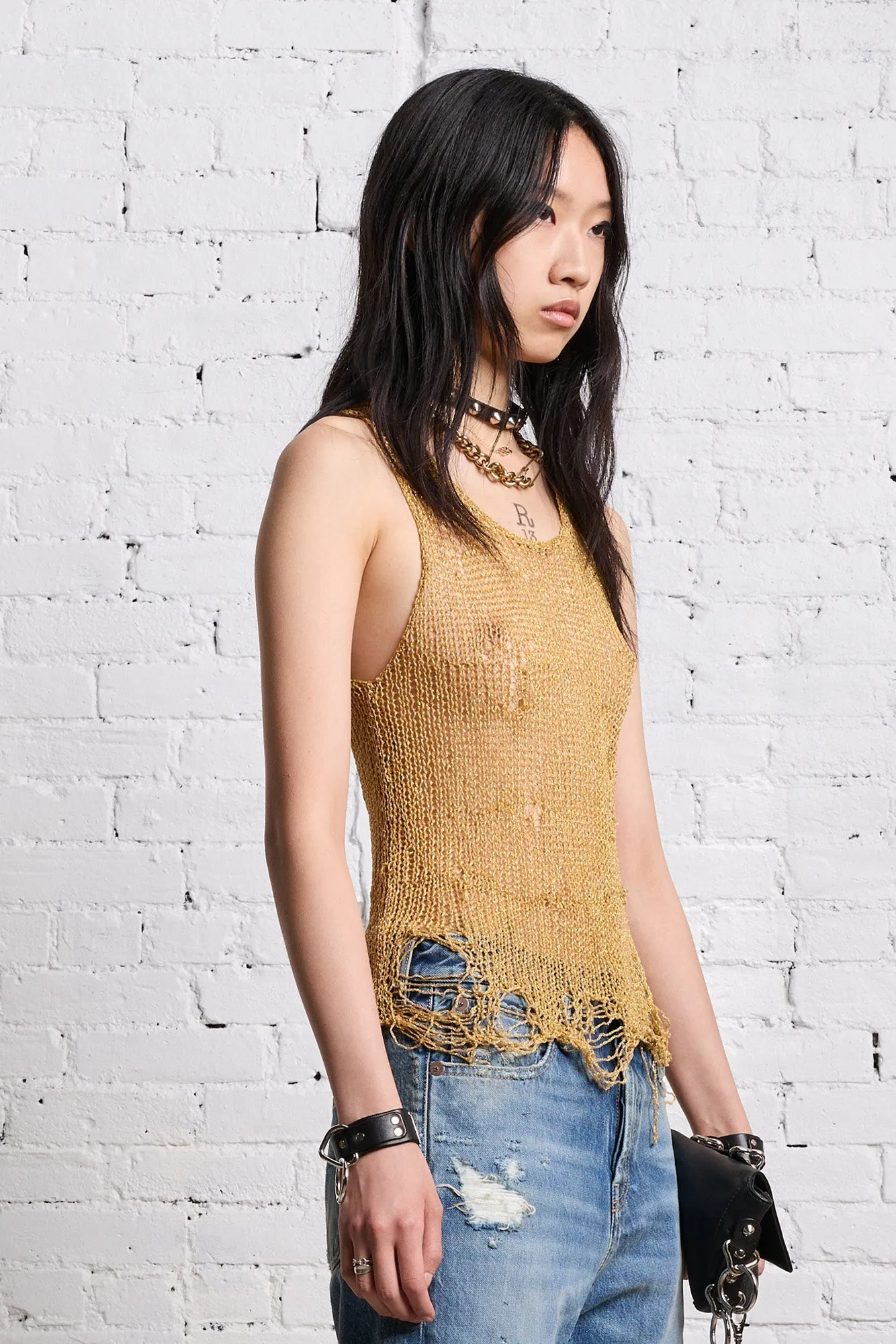 THREADBARE TANK TOP - GOLD sold by R13 product image thumbnail 4