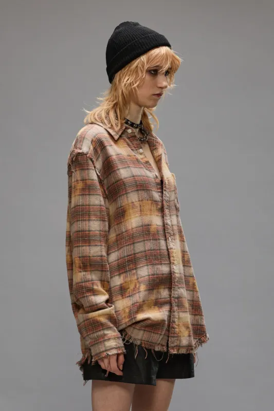 SHREDDED SEAM SHIRT - BLEACHED ORANGE PLAID sold by R13