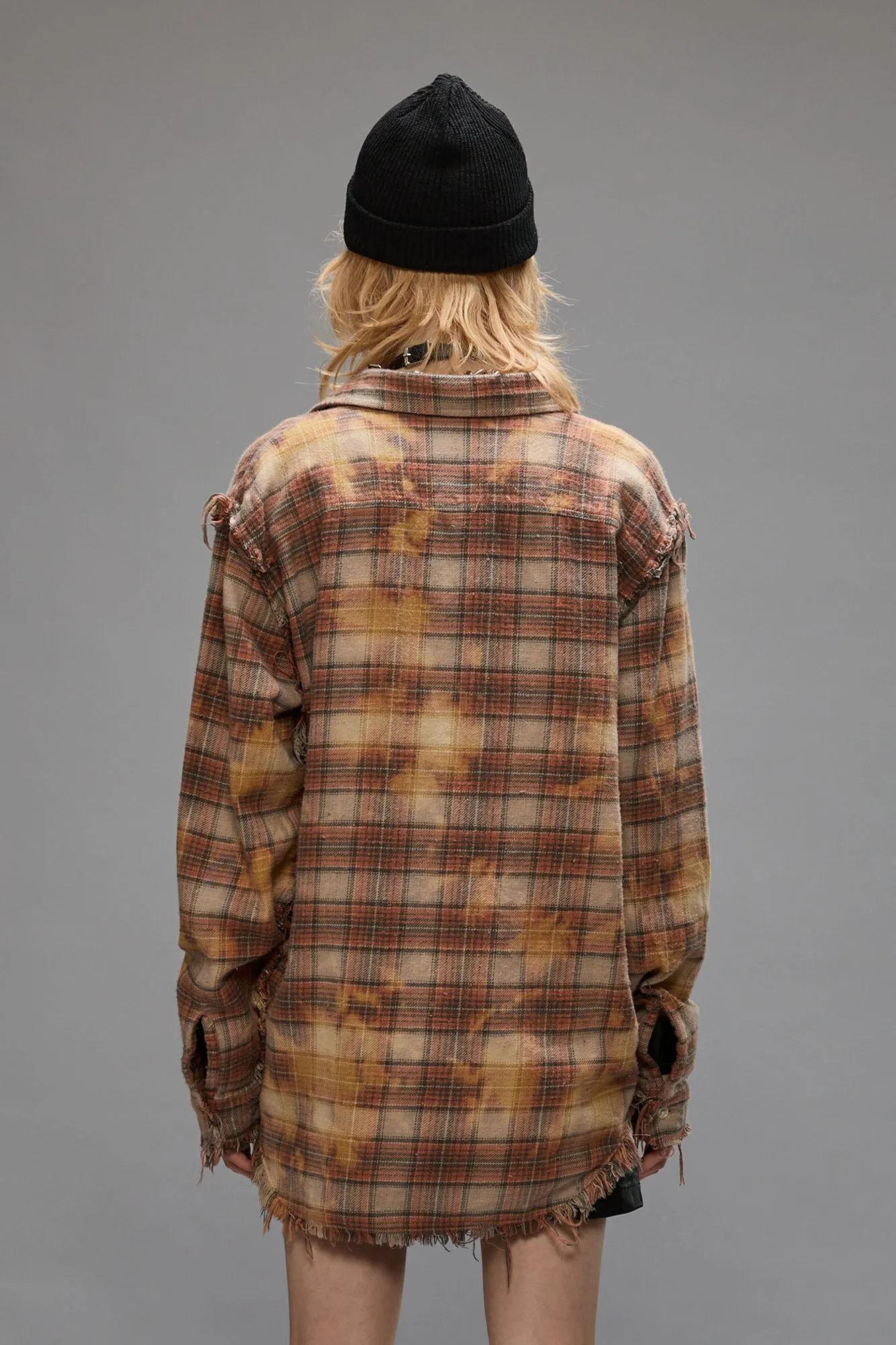 SHREDDED SEAM SHIRT - BLEACHED ORANGE PLAID sold by R13 product image thumbnail 4