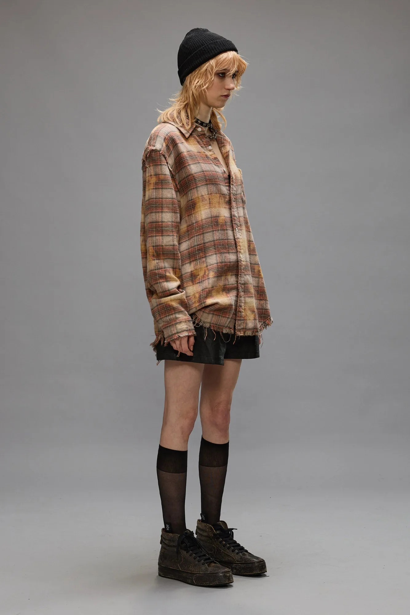 SHREDDED SEAM SHIRT - BLEACHED ORANGE PLAID sold by R13 product image thumbnail 2