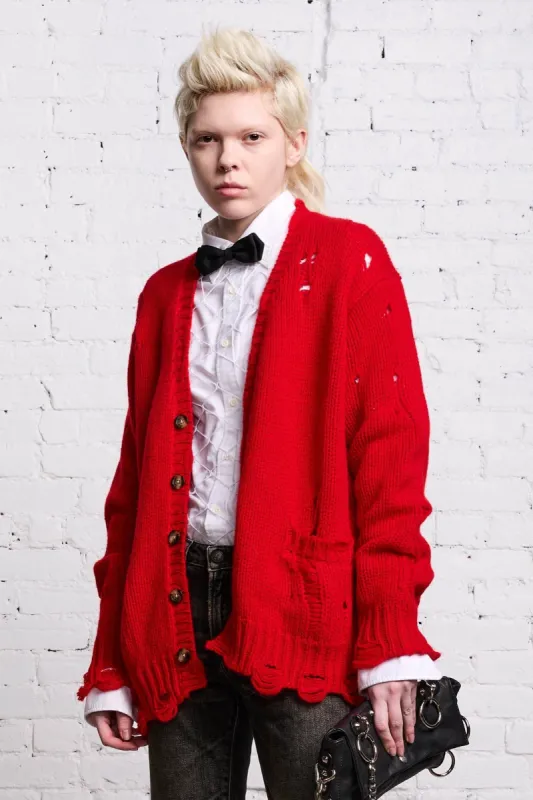 OVERSIZED DISTRESSED CARDIGAN - RED CASHMERE sold by R13