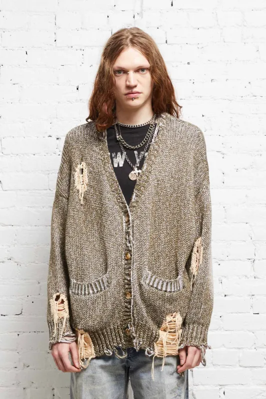 DISTRESSED JUMBO CARDIGAN - PRINTED TWEED sold by R13