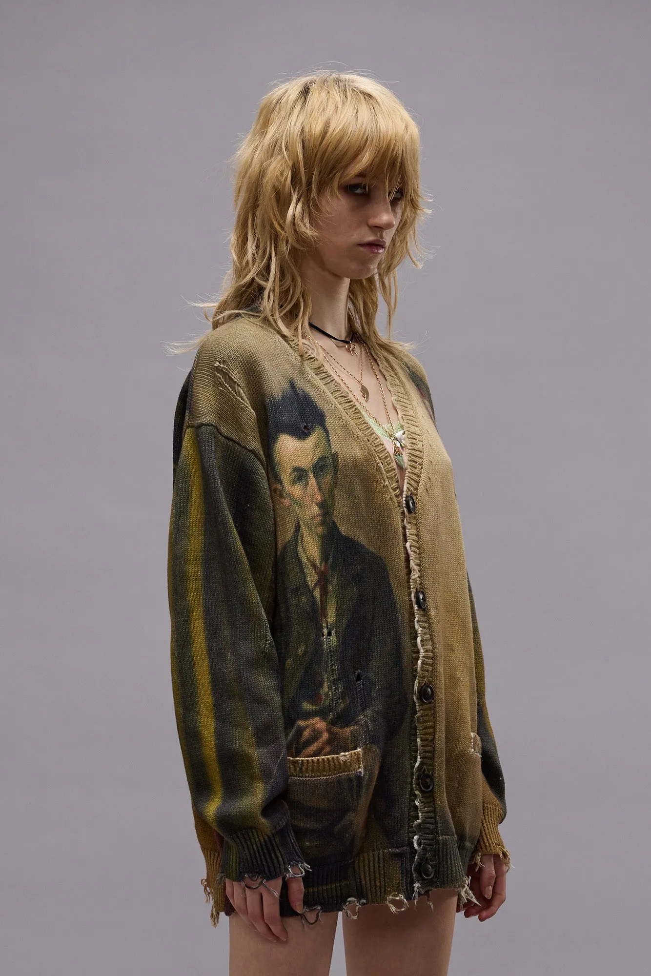 PRINTED BOYFRIEND CARDIGAN - PRINTED PORTRAIT sold by R13 product image thumbnail 3