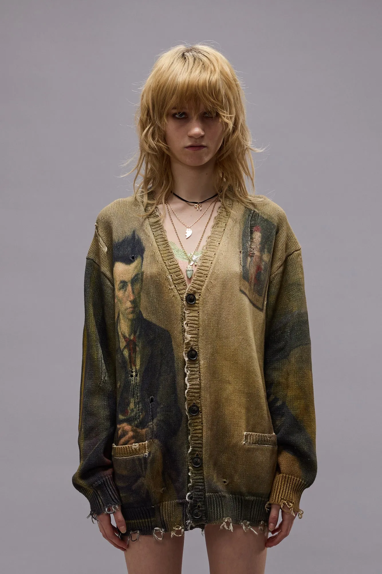 PRINTED BOYFRIEND CARDIGAN - PRINTED PORTRAIT sold by R13 product image thumbnail 2