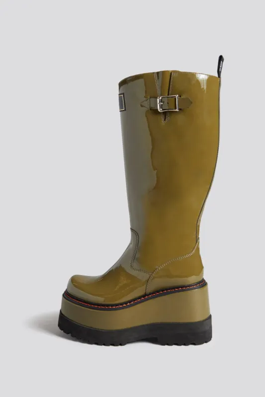 R13 PATCH ENGINEER BOOT - PATENT OLIVE sold by R13