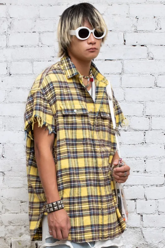 OVERSIZED CUT-OFF SHIRT - YELLOW PLAID sold by R13
