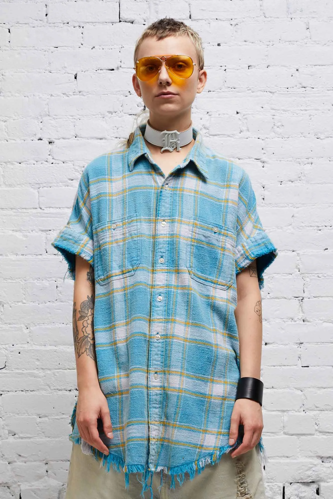 SLEEVELESS BOXY BUTTON-UP - LIGHT BLUE PLAID sold by R13 product image thumbnail 2