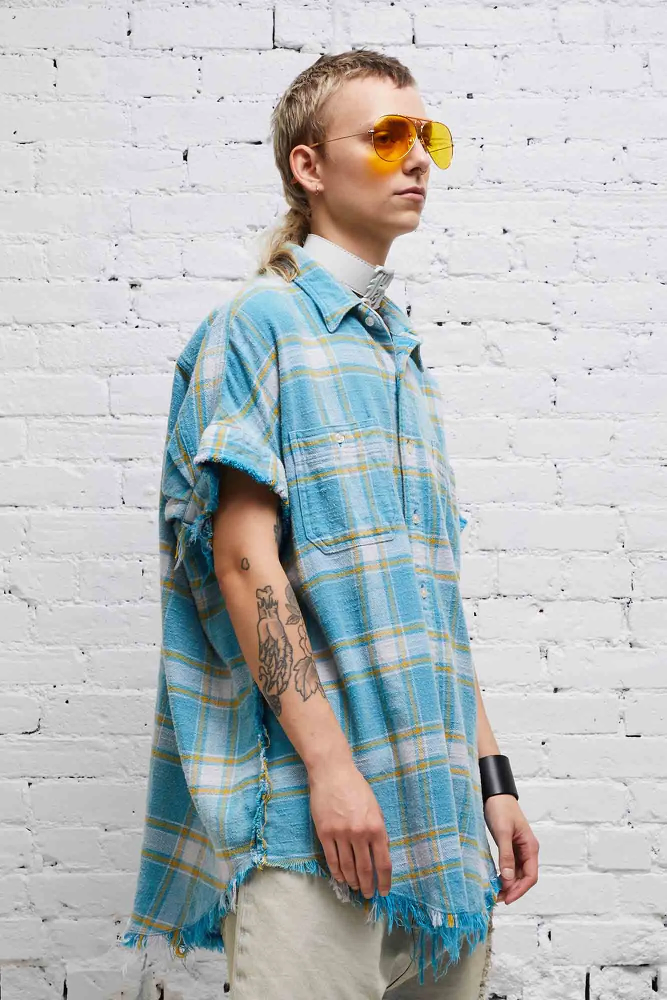 SLEEVELESS BOXY BUTTON-UP - LIGHT BLUE PLAID sold by R13 product image thumbnail 3