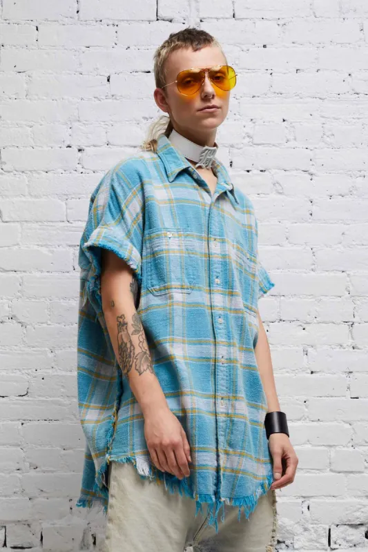 SLEEVELESS BOXY BUTTON-UP - LIGHT BLUE PLAID sold by R13