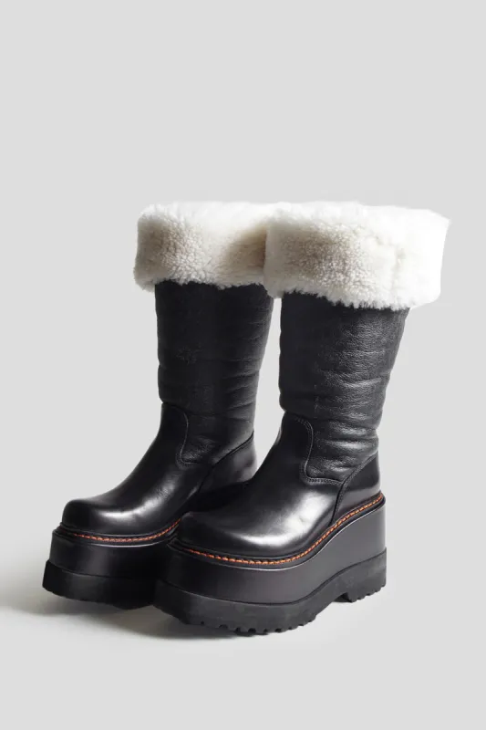 SHEARLING ENGINEER PLATFORM BOOT - BLACK sold by R13