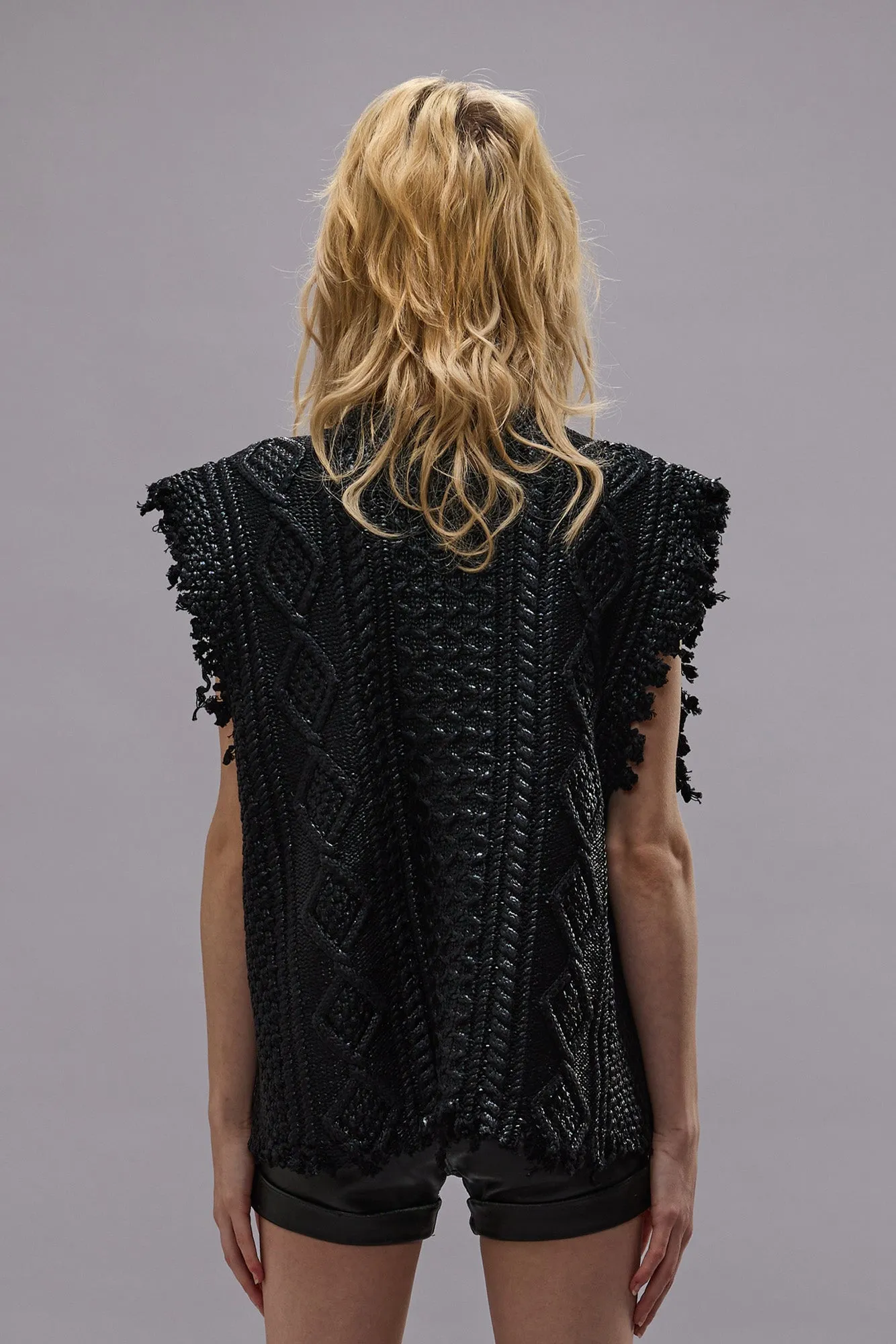 BOYFRIEND CABLE SWEATER VEST - COATED BLACK sold by R13 product image thumbnail 4