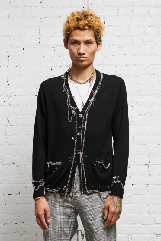 CHAIN EMBELLISHED CARDIGAN - BLACK sold by R13