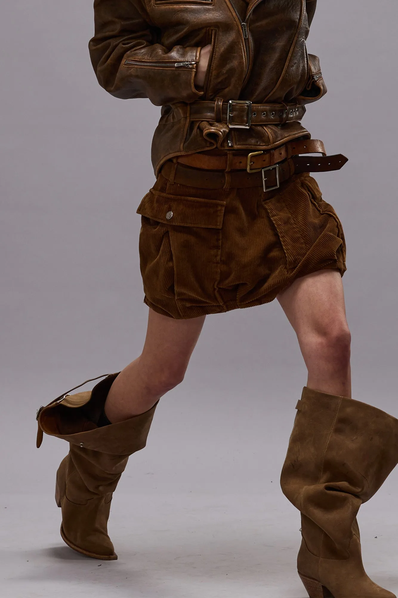 BUBBLE SKORT - BROWN CORDUROY sold by R13
