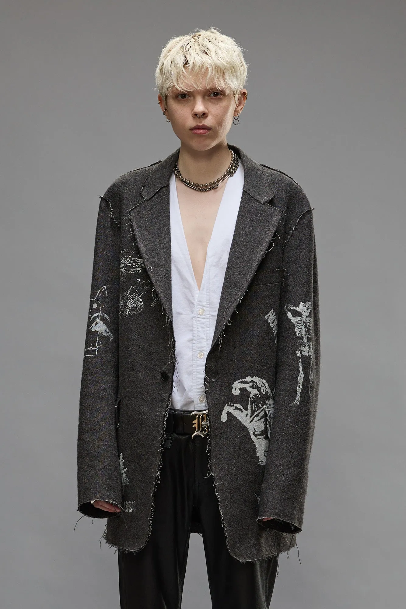 RAW CUT RAGGED BLAZER - DARK GREY sold by R13 product image thumbnail 4
