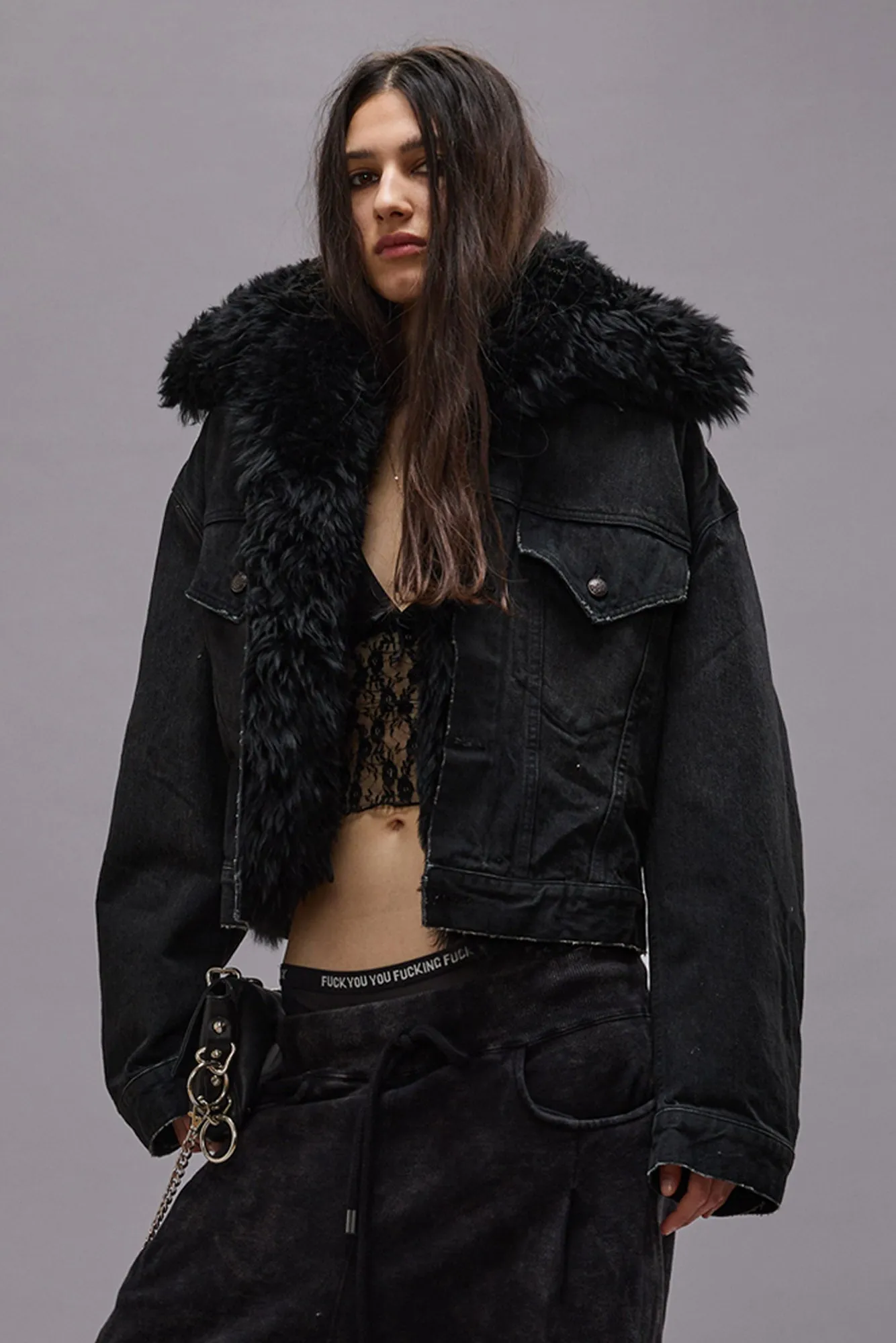 2 IN 1 ELI BOXY TRUCKER JACKET - Bolt Black sold by R13