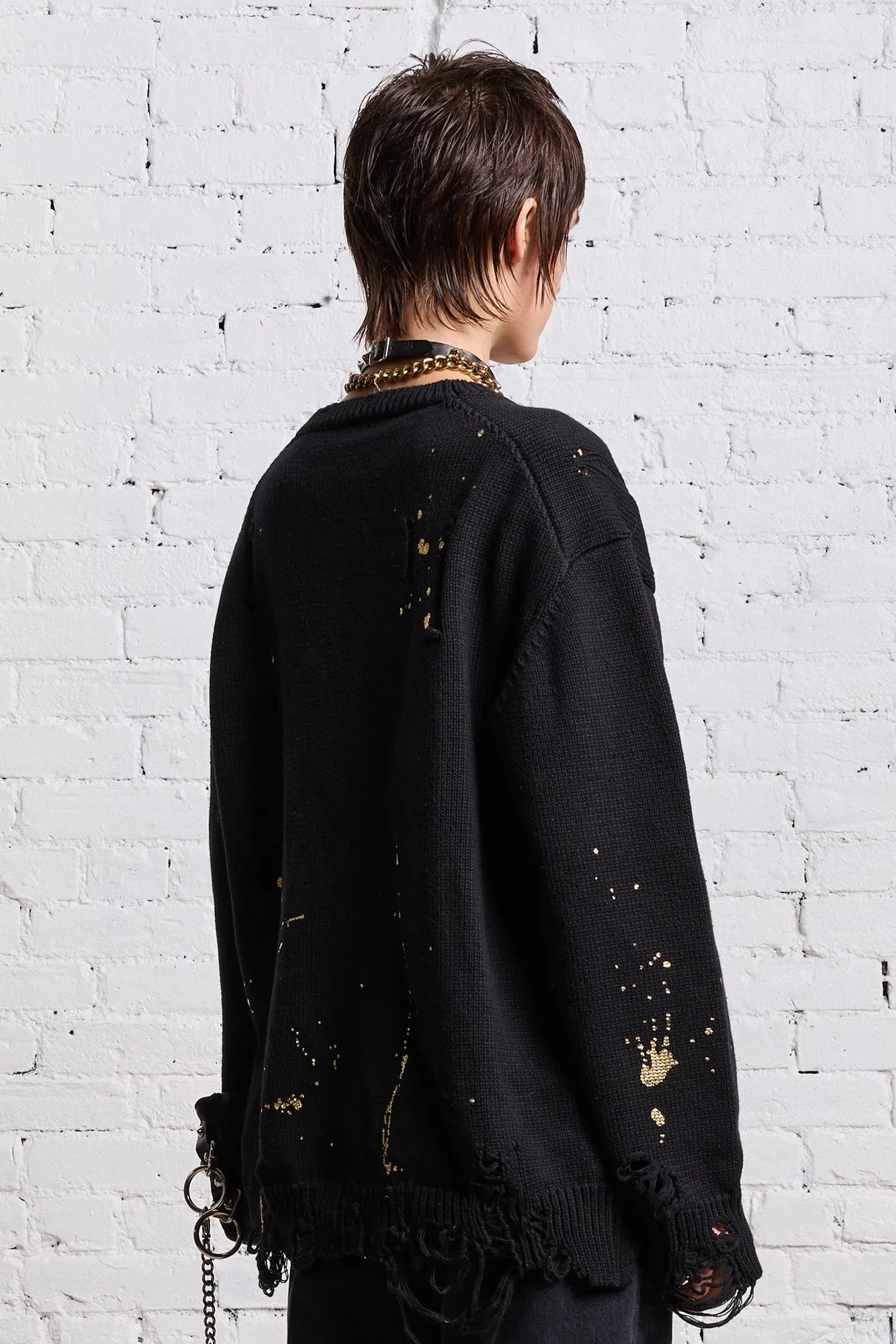 BOYFRIEND CARDIGAN - GOLD SPLATTERED BLACK sold by R13 product image thumbnail 5