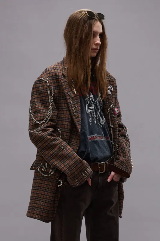 PINCUSHION BLAZER - BROWN PLAID sold by R13