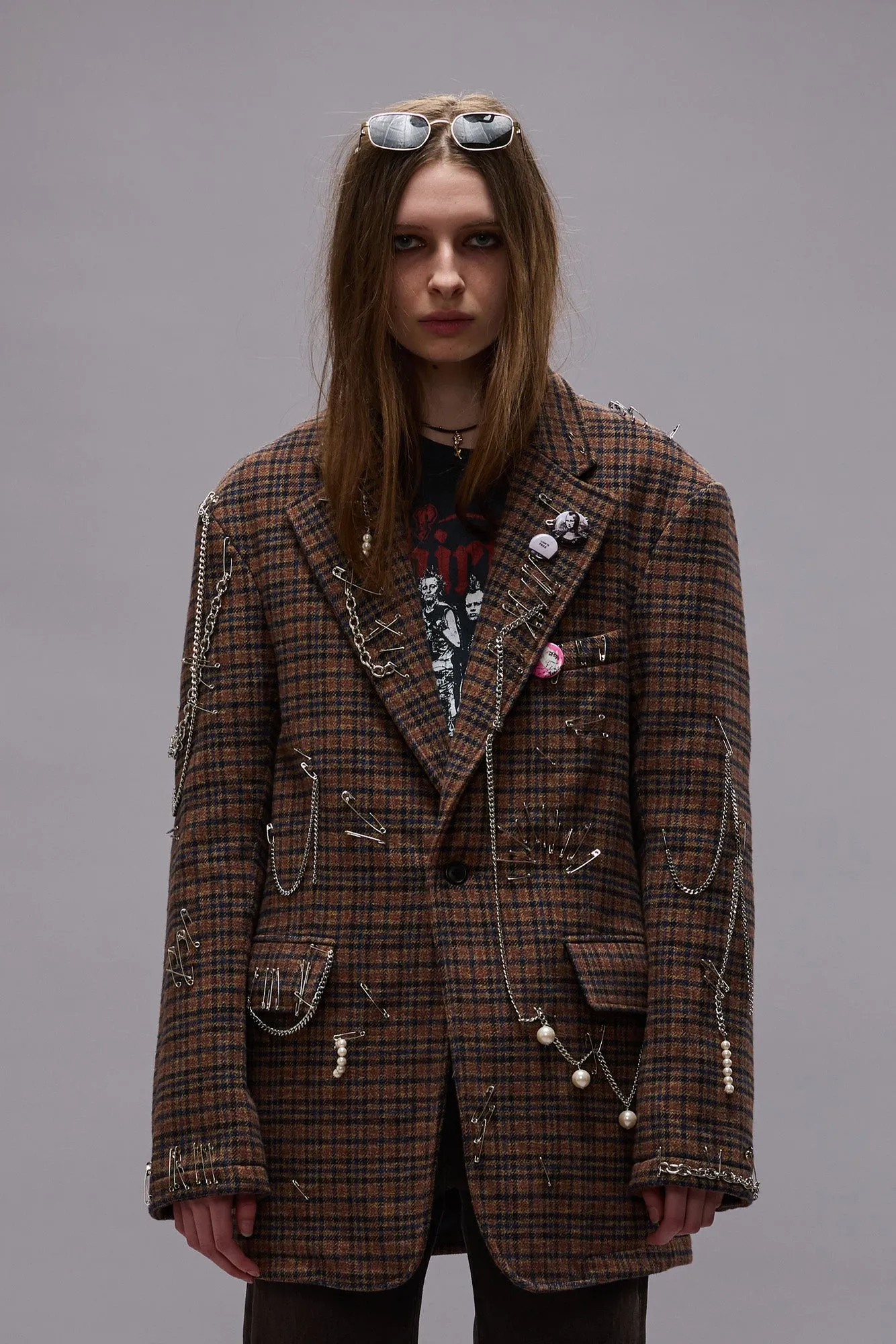 PINCUSHION BLAZER - BROWN PLAID sold by R13 product image thumbnail 3