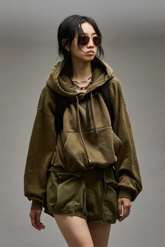 BALLOON POPOVER HOODIE - DARK OLIVE sold by R13