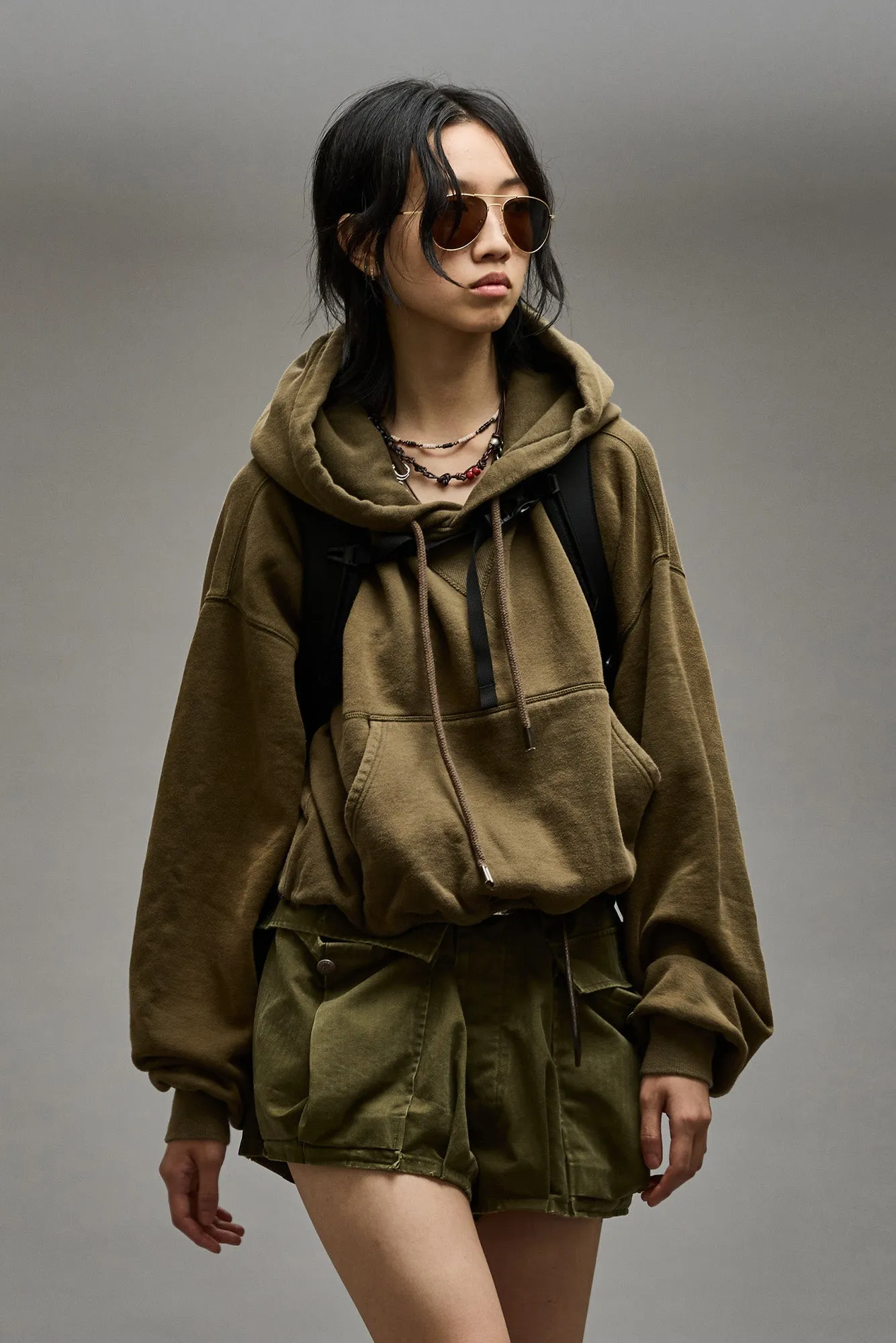 BALLOON POPOVER HOODIE - DARK OLIVE sold by R13