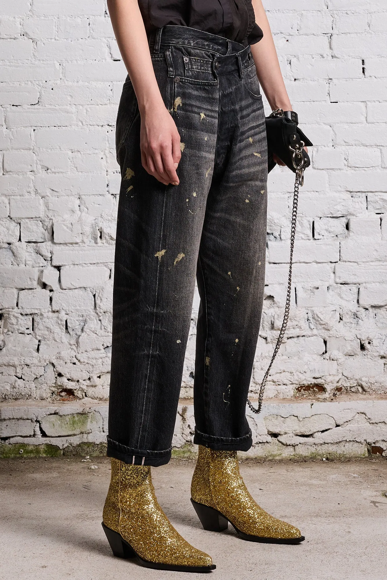 GOLD SPLATTER CROSSOVER JEAN - ETON SELVEDGE BLACK sold by R13 product image thumbnail 4
