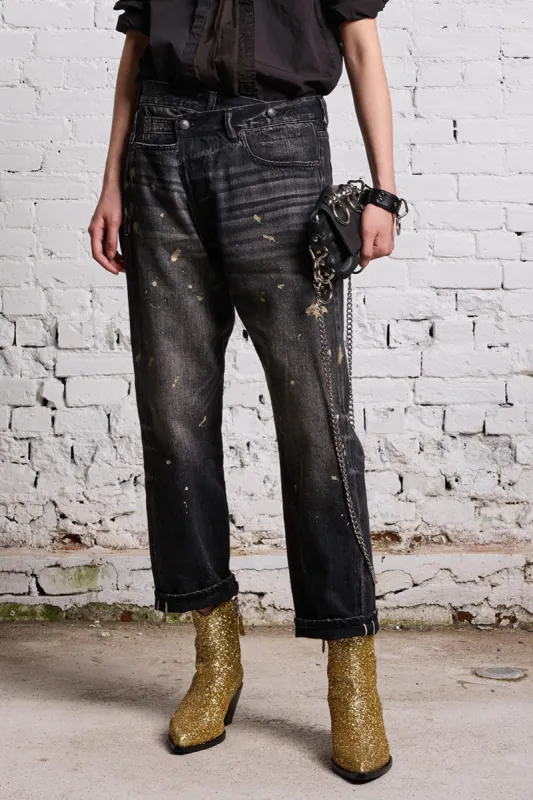 GOLD SPLATTER CROSSOVER JEAN - ETON SELVEDGE BLACK sold by R13