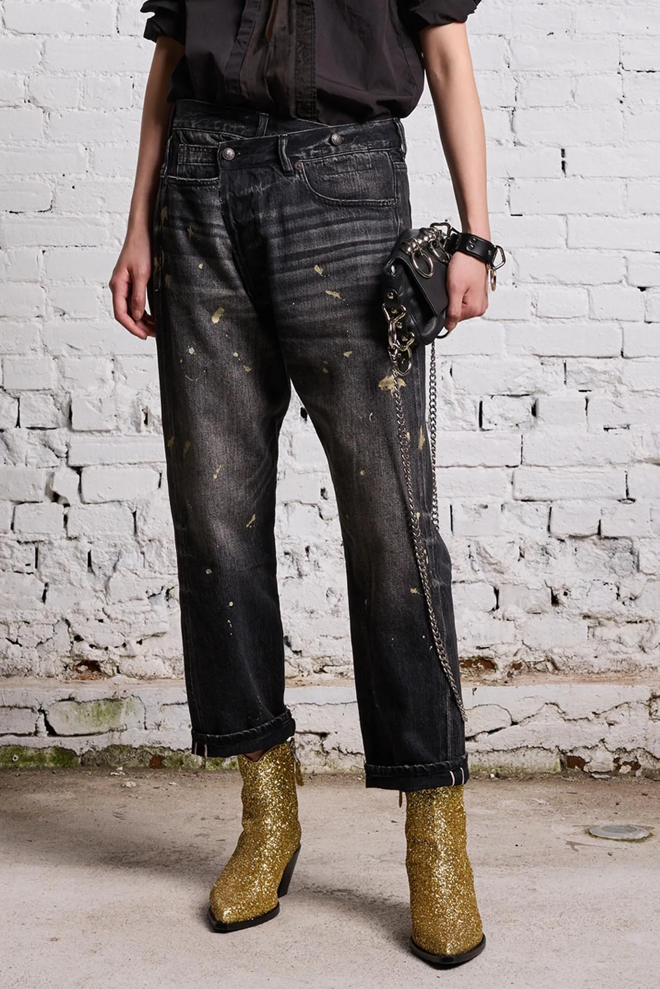 GOLD SPLATTER CROSSOVER JEAN - ETON SELVEDGE BLACK sold by R13