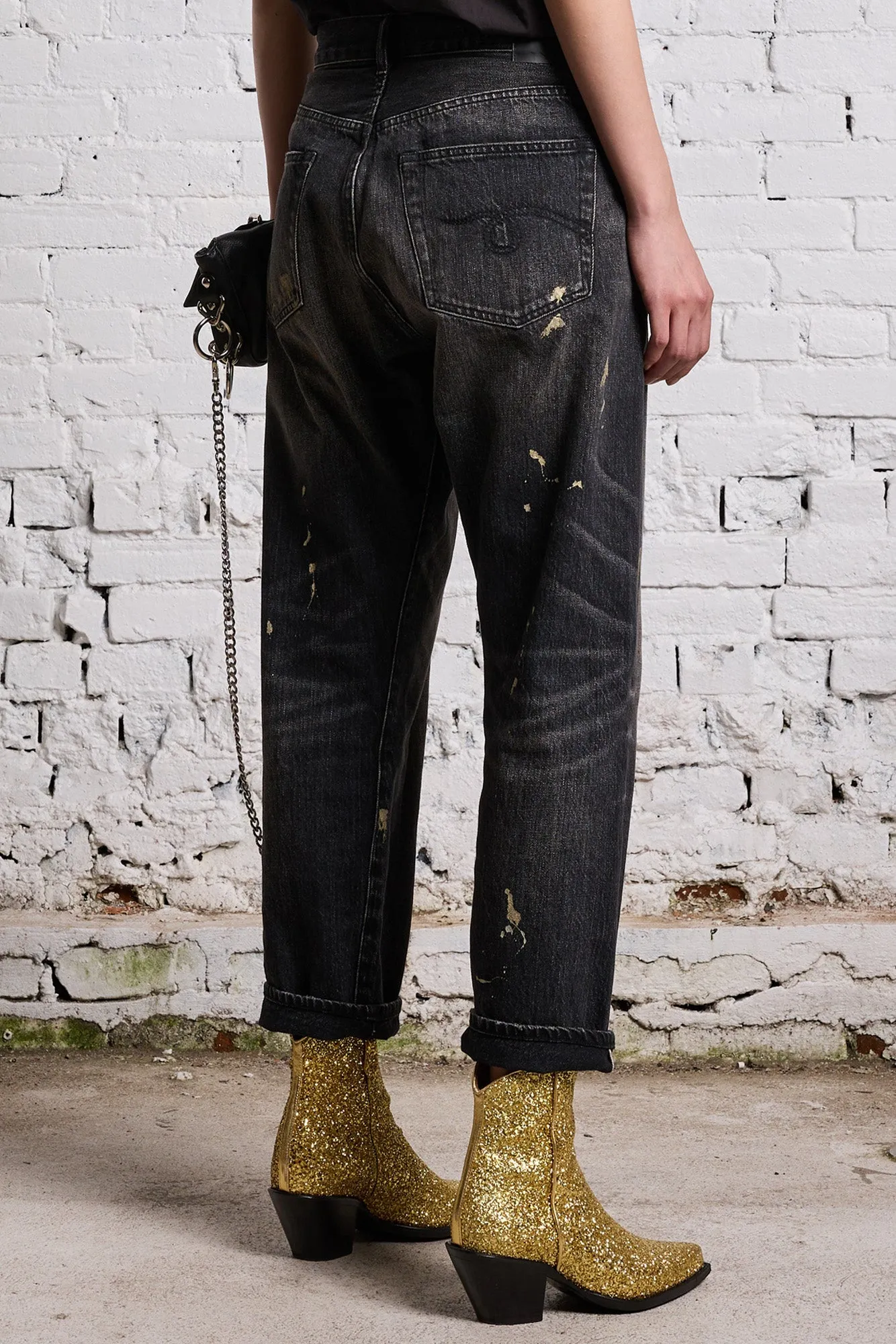 GOLD SPLATTER CROSSOVER JEAN - ETON SELVEDGE BLACK sold by R13 product image thumbnail 5