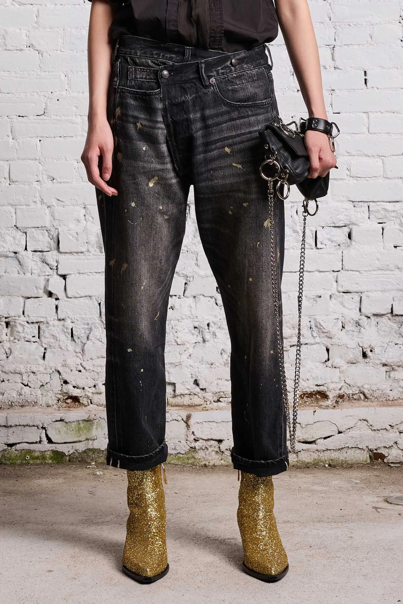 GOLD SPLATTER CROSSOVER JEAN - ETON SELVEDGE BLACK sold by R13 product image thumbnail 3