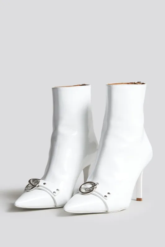 SID HEELED HARNESS BOOT - PATENT WHITE sold by R13