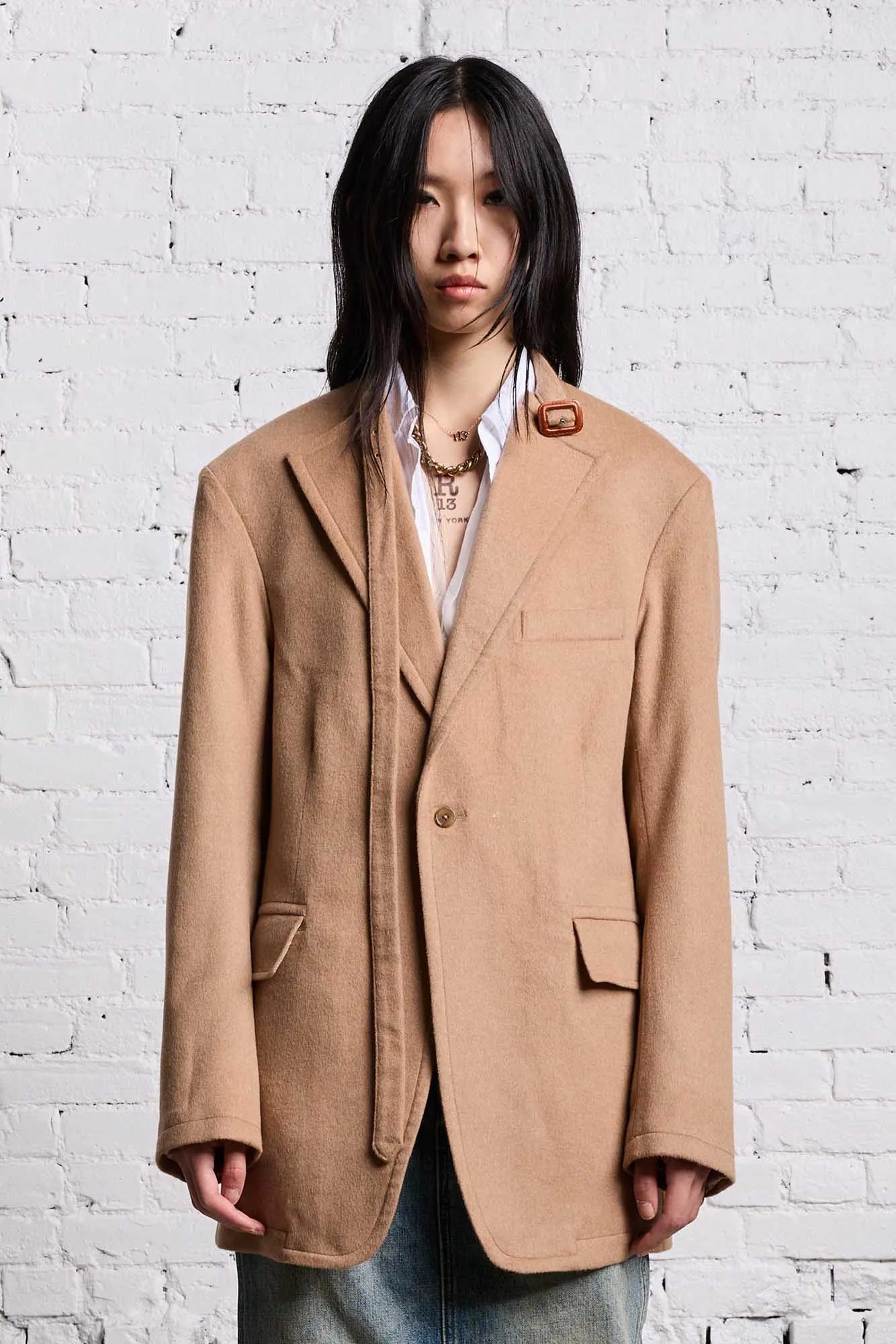 BELT COLLAR RAGGED BLAZER - CAMEL sold by R13 product image thumbnail 3