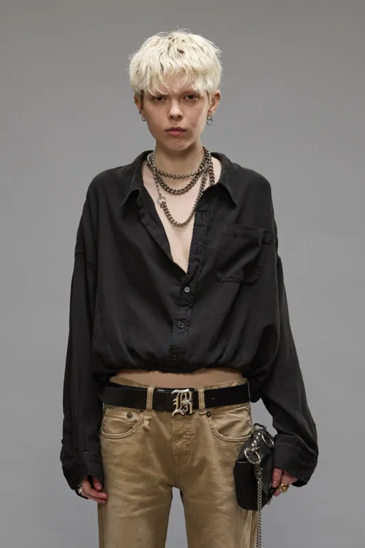 CROSSOVER BUBBLE SHIRT - BLACK OVERDYE sold by R13