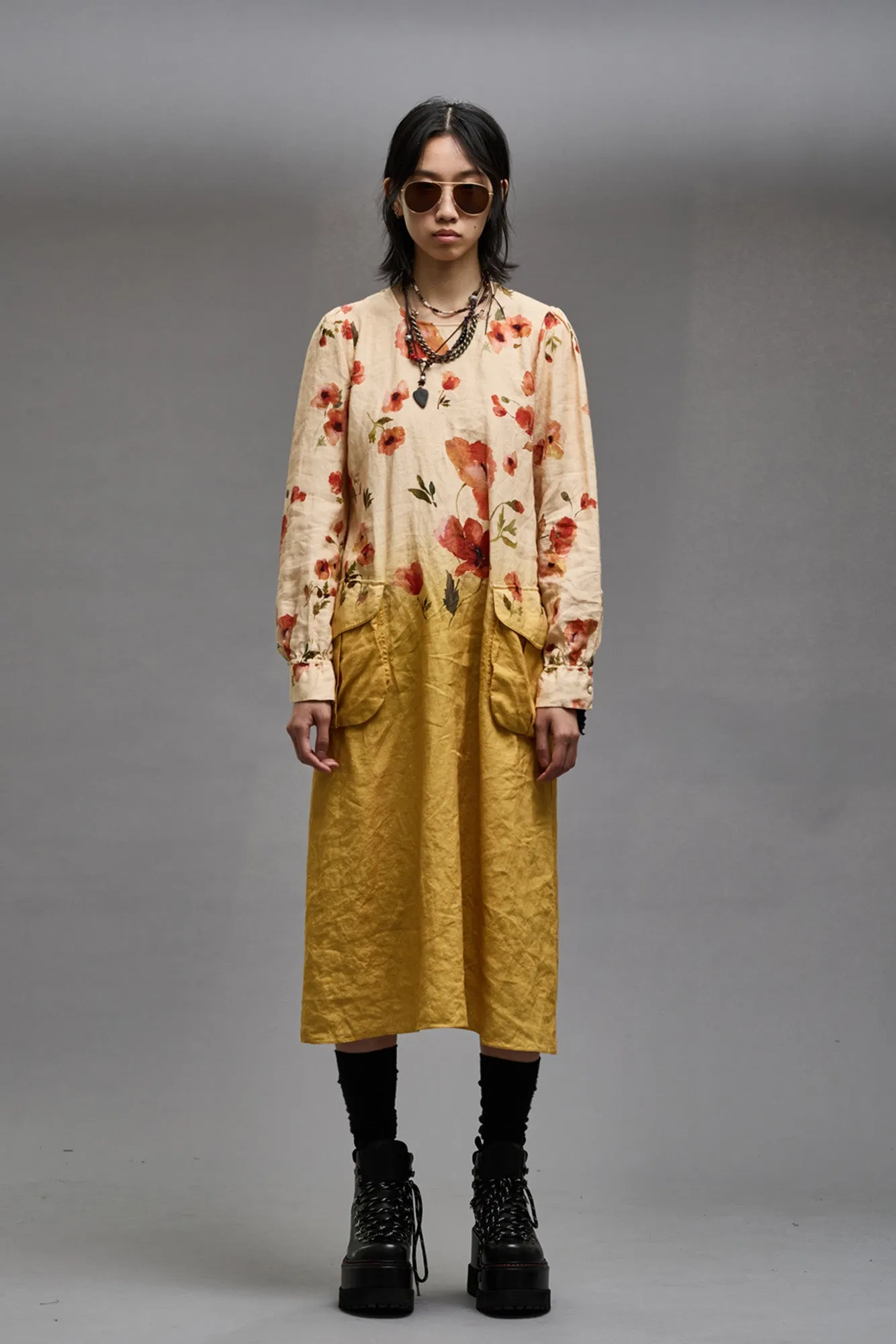 BELLOW POCKET DRESS - YELLOW POPPY PRINT sold by R13 product image thumbnail 2
