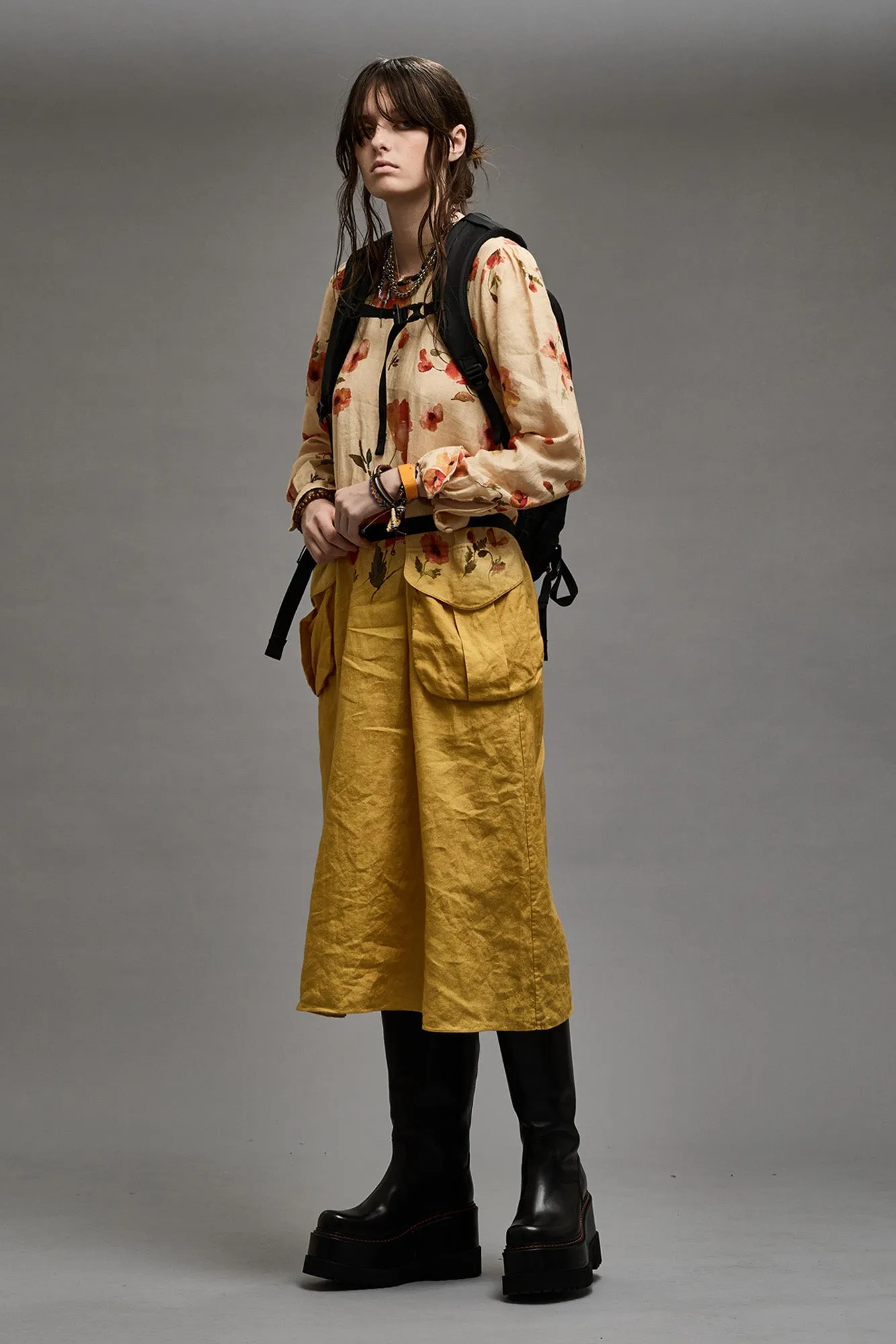 BELLOW POCKET DRESS - YELLOW POPPY PRINT sold by R13